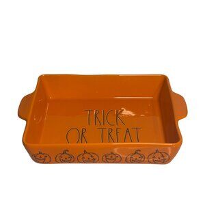 Rae Dunn Orange Trick Or Treat Ceramic Baking Dish Pumpkin Design Large 12"